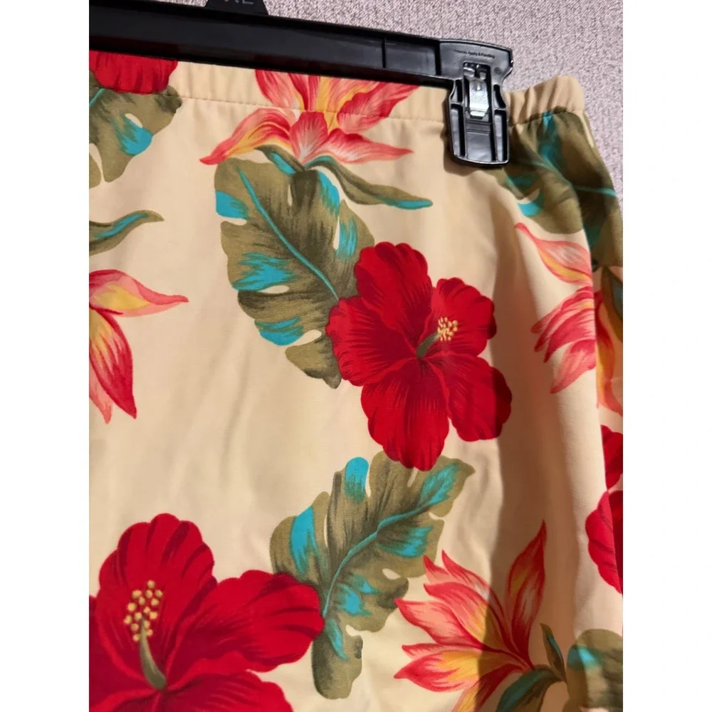 Tropical Floral Swim Skirt with Built-in Brief Cream Red Green small